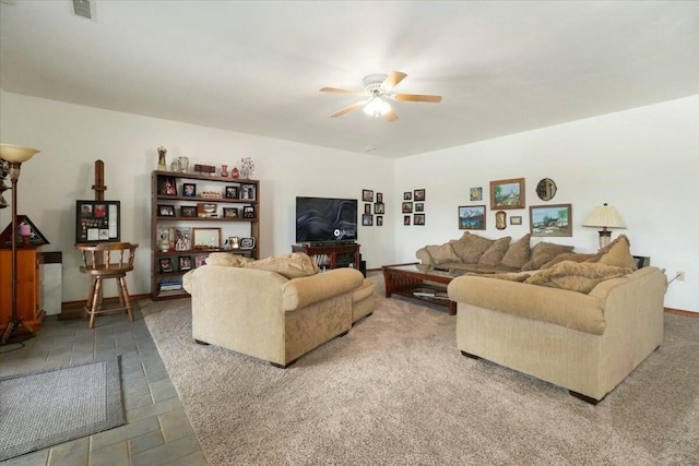 living room with ceiling fan