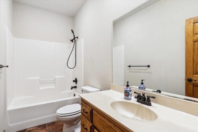 full bathroom featuring shower / bathtub combination, vanity, and toilet