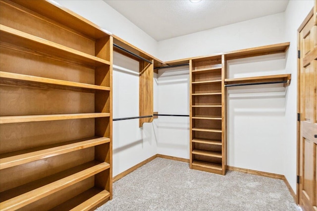 walk in closet with light colored carpet