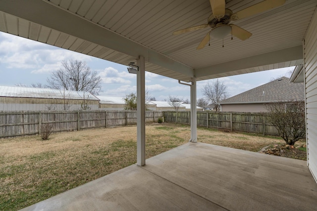 view of patio / terrace featuring ceiling fan