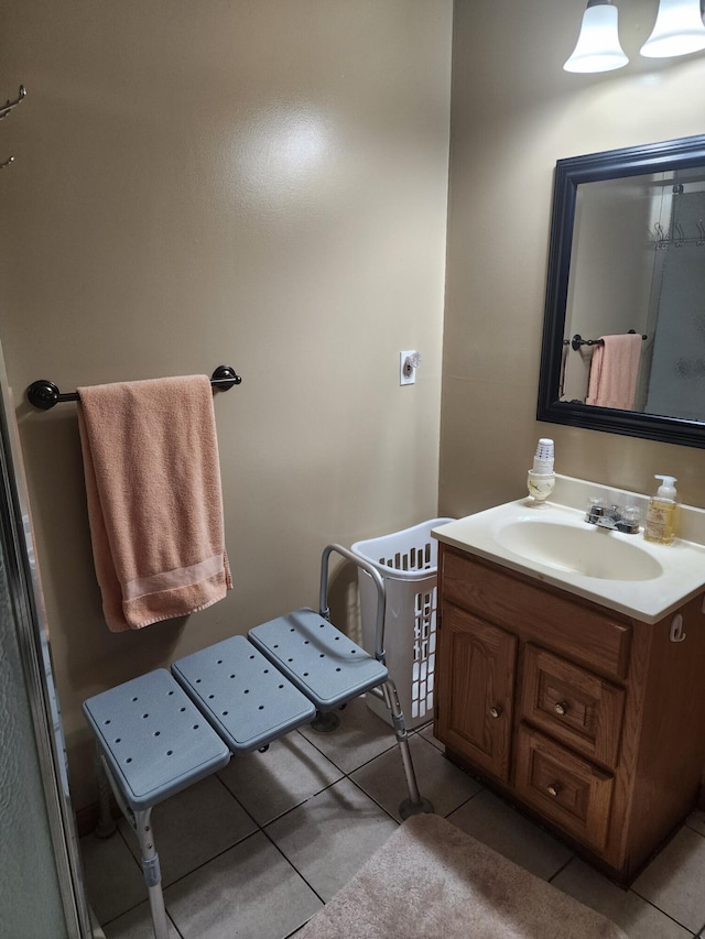 bathroom with vanity and tile patterned floors