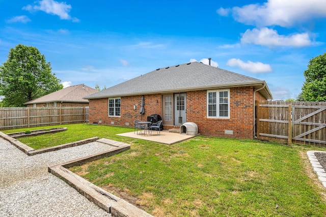 776 S Pinehurst St, Nixa, MO 65714 - back of house with a patio, brick siding, roof with shingles, and crawl space