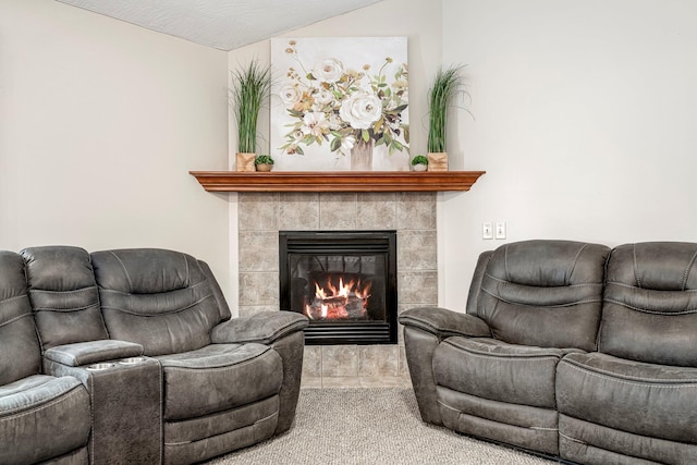 776 S Pinehurst St, Nixa, MO 65714 - living area featuring a tiled fireplace and carpet flooring