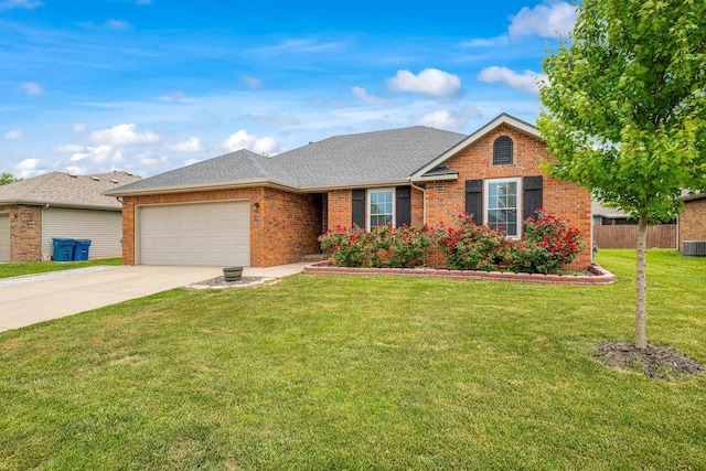776 S Pinehurst St, Nixa, MO 65714 - view of front facade with a garage, brick siding, concrete driveway, cooling unit, and roof with shingles