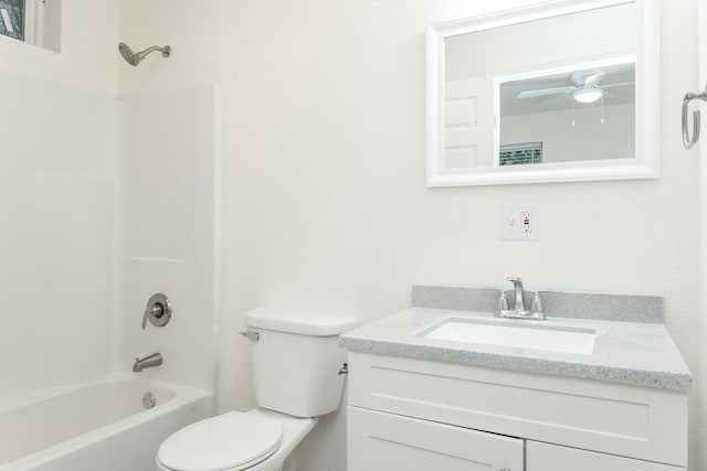 full bathroom featuring vanity, shower / bathtub combination, and toilet