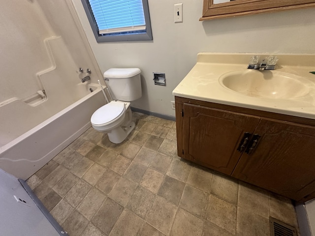 full bathroom featuring vanity,  shower combination, and toilet