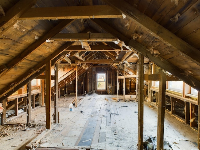 view of unfinished attic