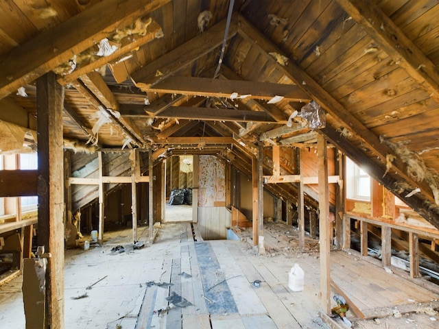 view of unfinished attic