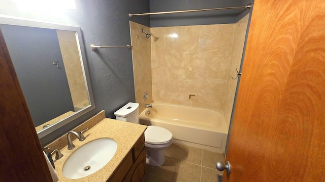 full bathroom with tile patterned flooring, shower / bathing tub combination, vanity, and toilet