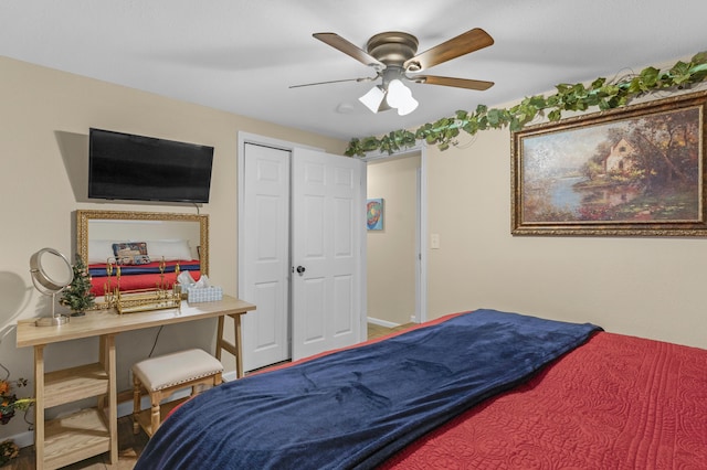 bedroom with a closet and ceiling fan