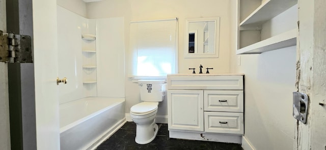 full bathroom with vanity,  shower combination, and toilet