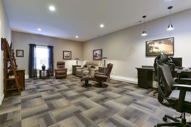 view of carpeted home office