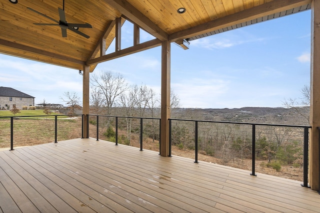 wooden deck with ceiling fan