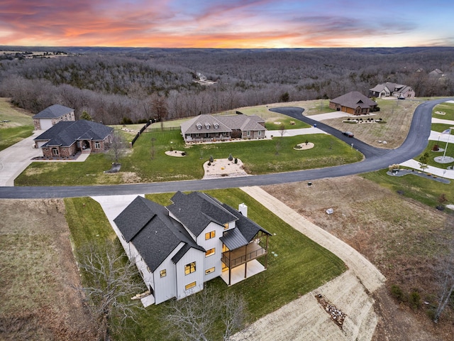 view of aerial view at dusk