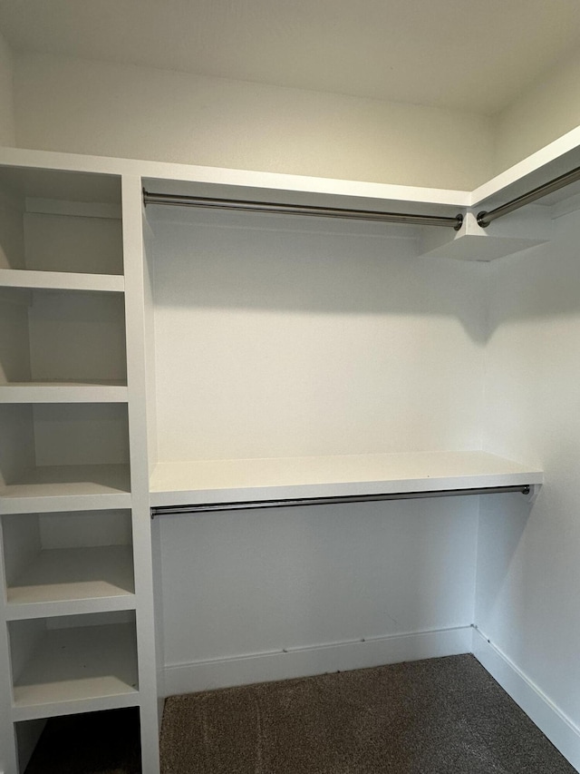 spacious closet featuring dark colored carpet