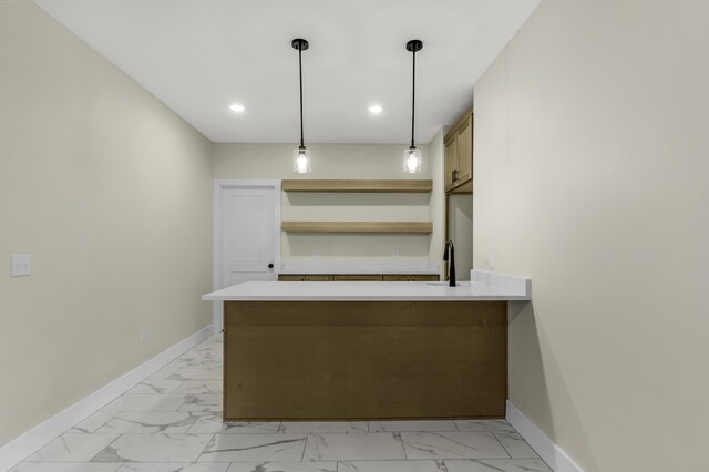 702 S Thornridge Dr, Springfield, MO 65809 - bar area featuring light marble finish flooring, baseboards, recessed lighting, and pendant lighting