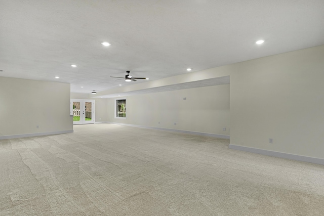702 S Thornridge Dr, Springfield, MO 65809 - spare room featuring baseboards, ceiling fan, light carpet, and recessed lighting
