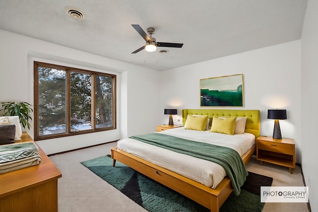 bedroom featuring carpet and ceiling fan