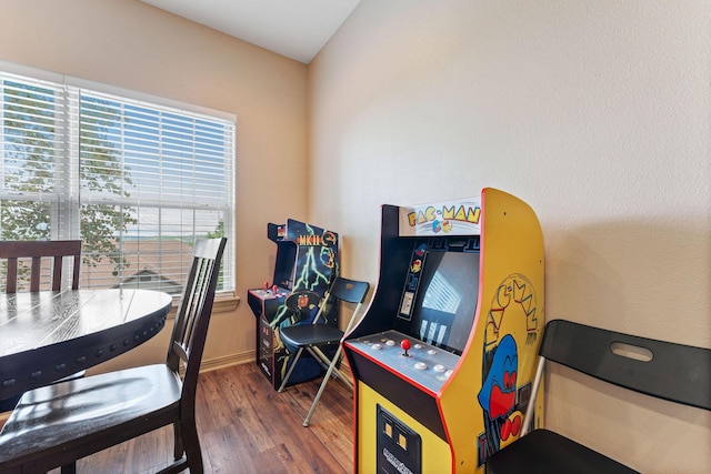 rec room with wood-type flooring