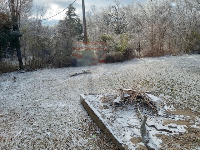 view of yard covered in snow