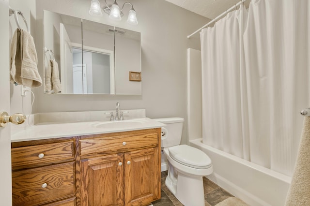 full bathroom with vanity, toilet, and shower / bath combo with shower curtain