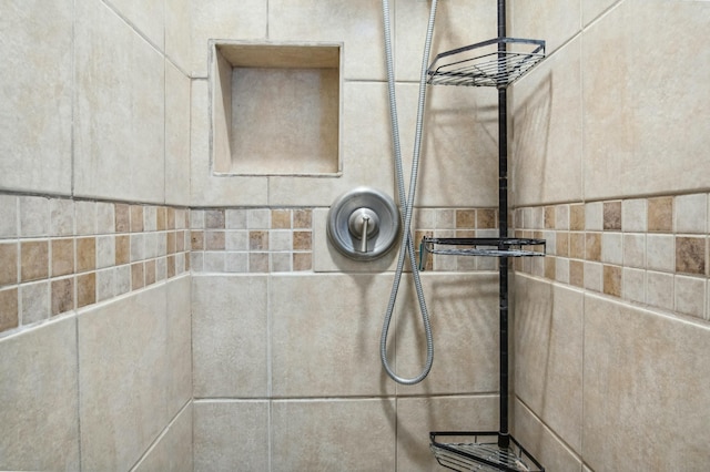 interior details featuring tiled shower