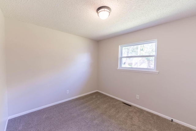 unfurnished room with carpet flooring and a textured ceiling