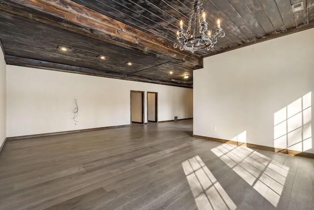 unfurnished room featuring dark hardwood / wood-style floors and an inviting chandelier