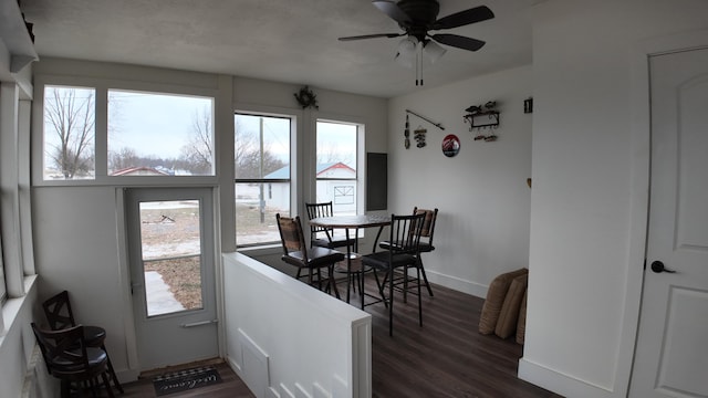 1247 State Hwy N, Clever, MO 65631 - dining area featuring dark wood-style floors, healthy amount of natural light, and ceiling fan