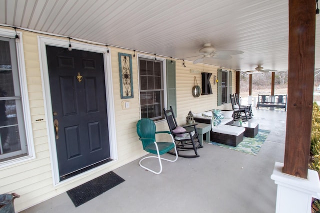 view of patio / terrace featuring ceiling fan and covered porch