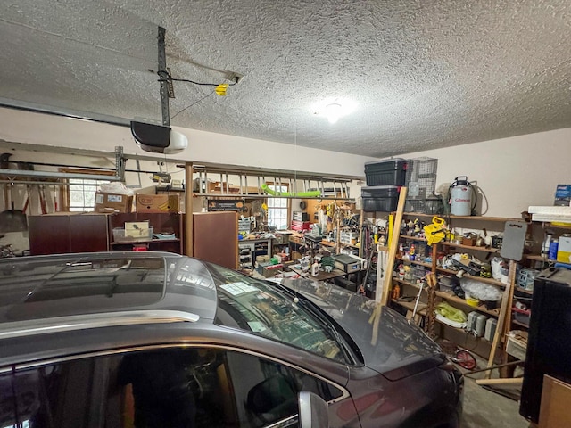 garage with a workshop area