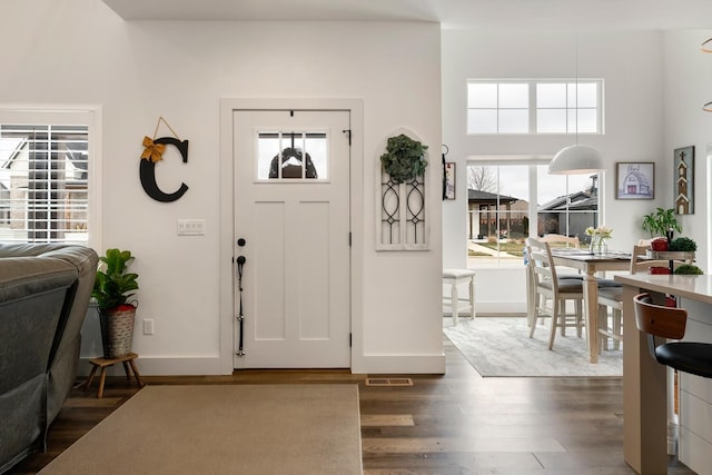 foyer with dark wood-type flooring