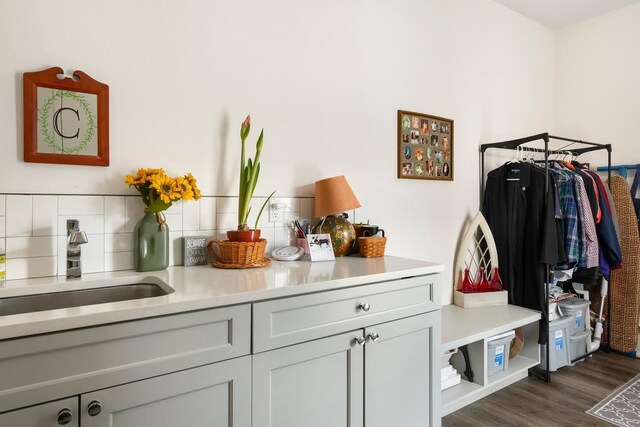 mudroom featuring dark hardwood / wood-style floors and sink