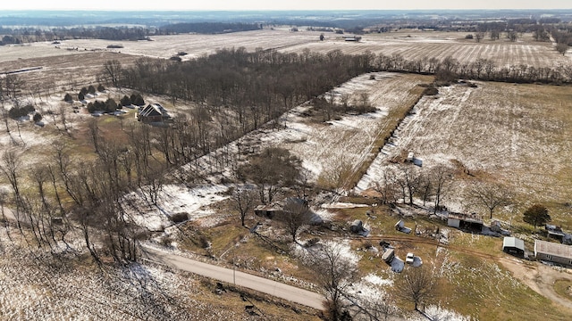 birds eye view of property featuring a rural view