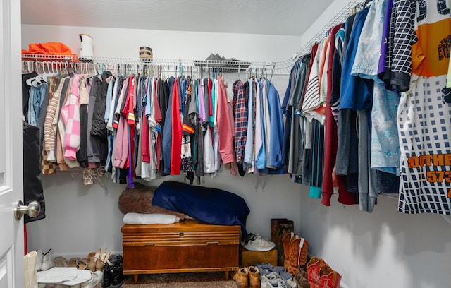 walk in closet with carpet