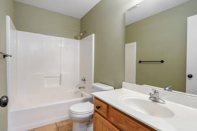 full bathroom with tile patterned floors, vanity,  shower combination, and toilet