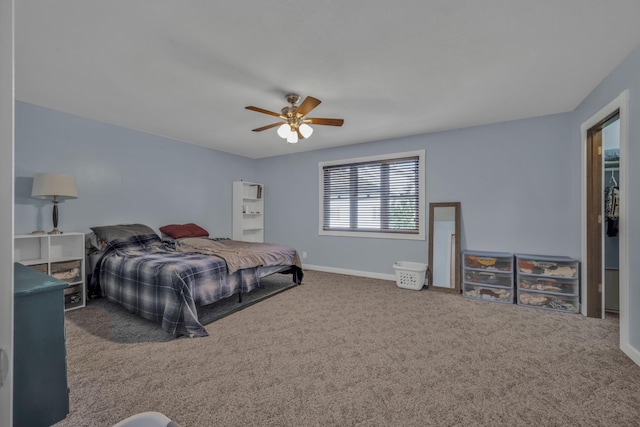 bedroom with carpet flooring and ceiling fan