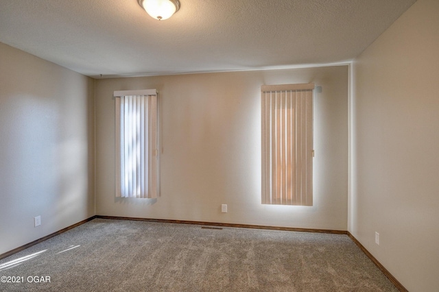 unfurnished room with carpet flooring and a textured ceiling