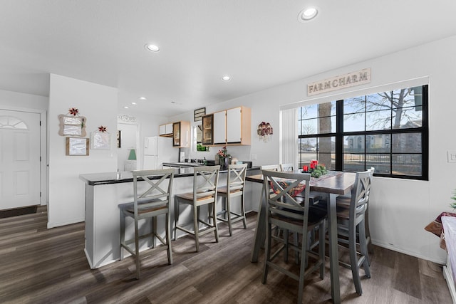 dining area with dark wood-type flooring