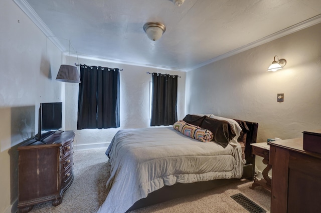 bedroom featuring carpet and ornamental molding