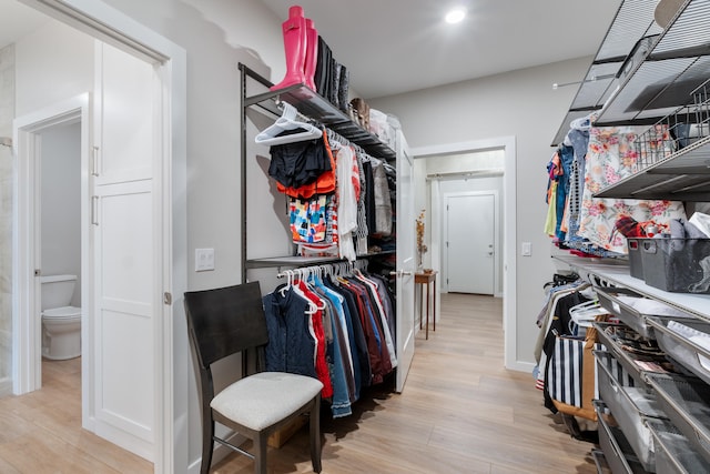 spacious closet featuring light hardwood / wood-style floors