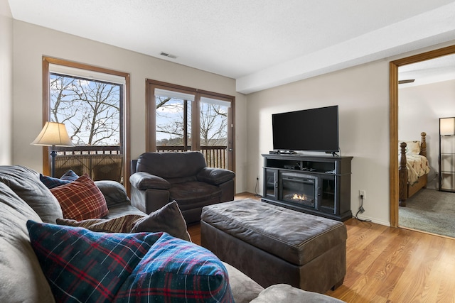 living room with light hardwood / wood-style flooring