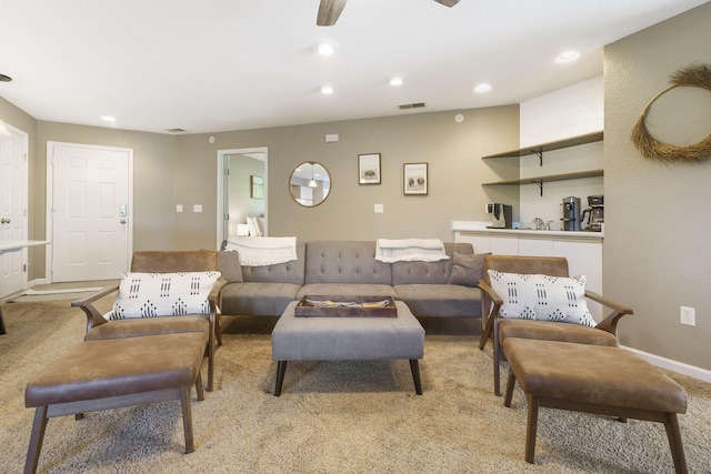 living room with light carpet