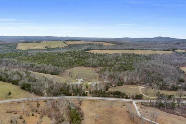 drone / aerial view featuring a mountain view and a rural view