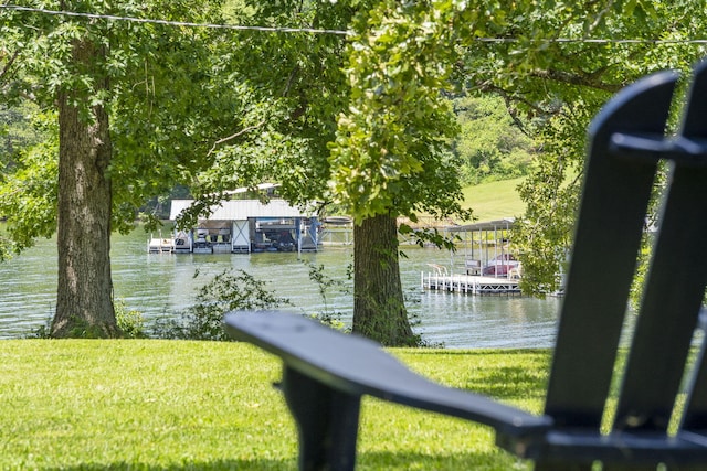 water view featuring a dock