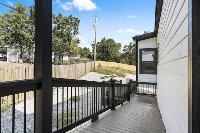 deck with a fenced backyard