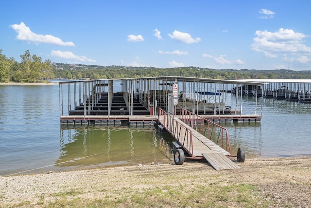 view of dock with a water view