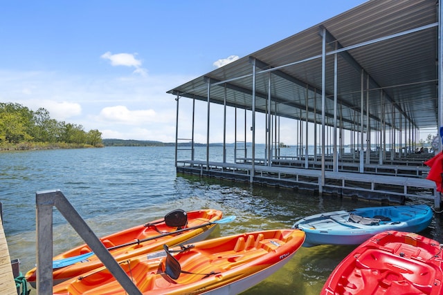 view of dock with a water view