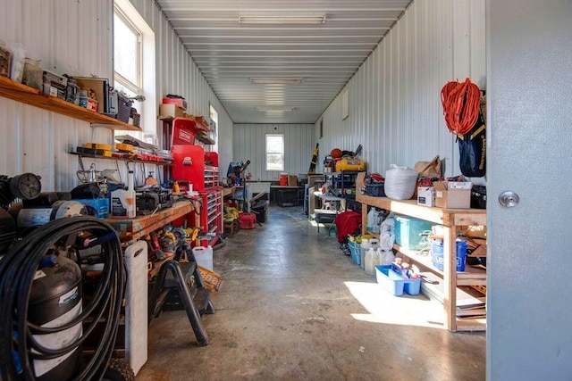 garage featuring a workshop area