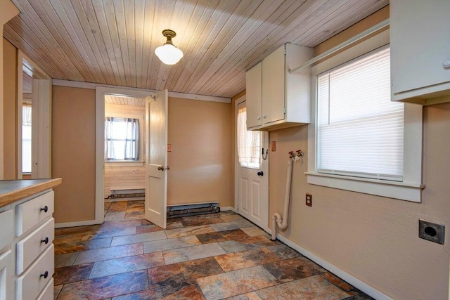 laundry room featuring wood ceiling